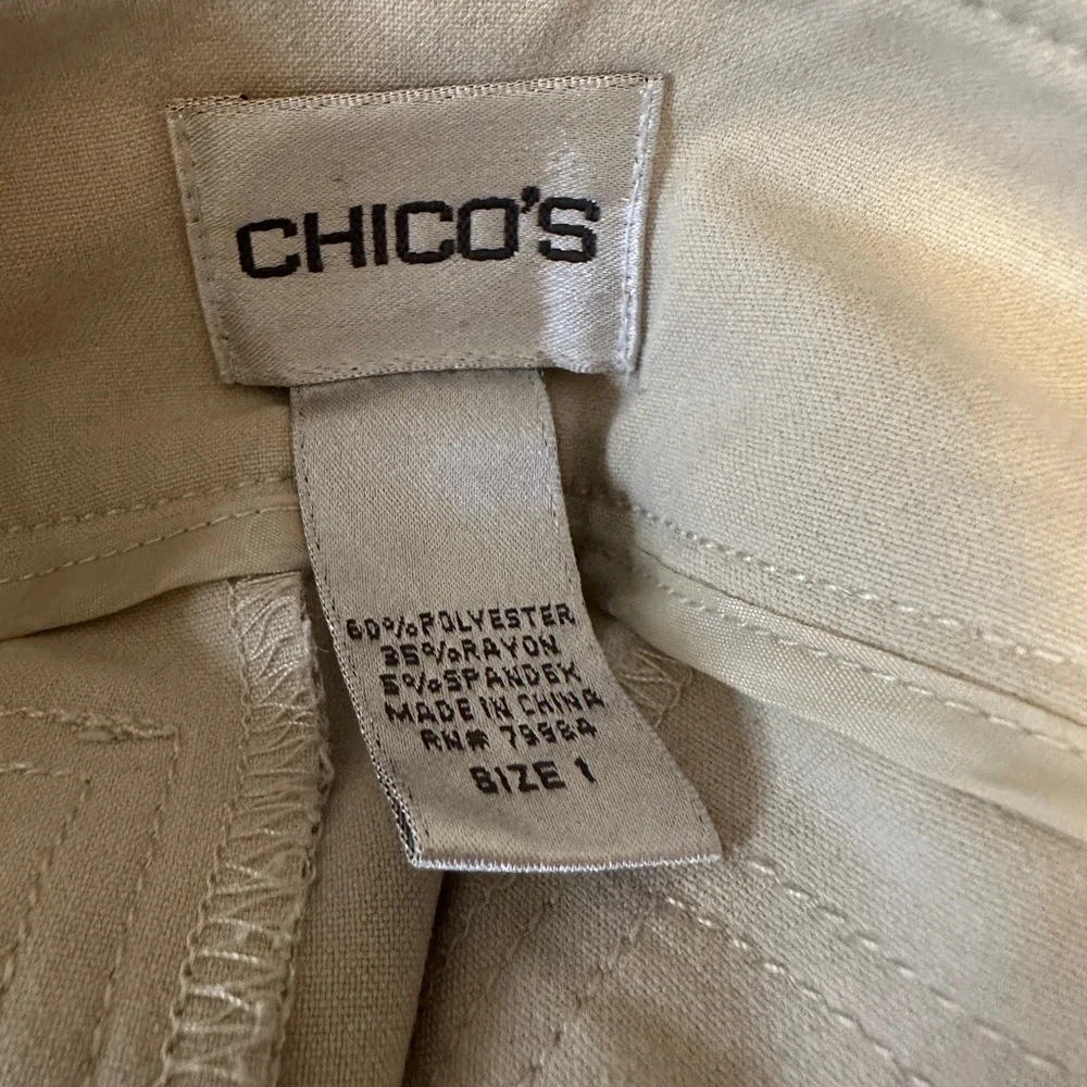 Chicos Cargo Pants Womens 1 US Size 8 Beige Zip Pocket Casual Roll Tab